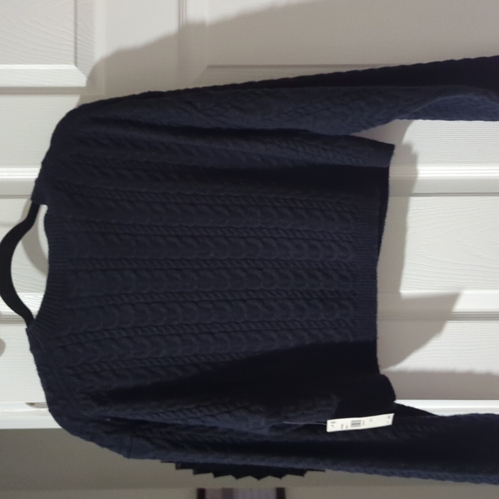 NWT ASTR Wool Blend Women's Navy Cable Knit Cropped Large Sweater - Picture 4 of 9